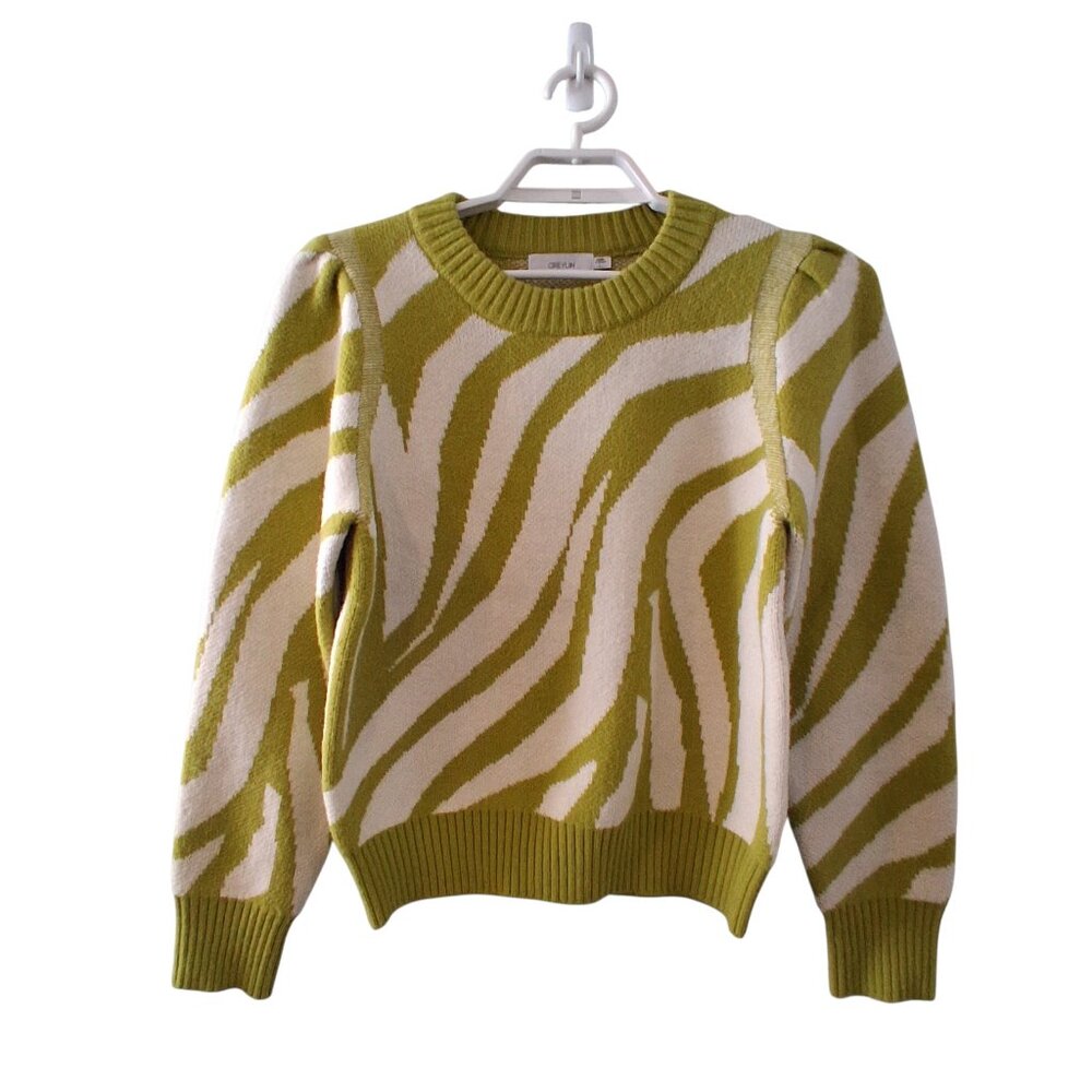 Greylin sweater womens Large Harris Intarsia knit Algae green zebra